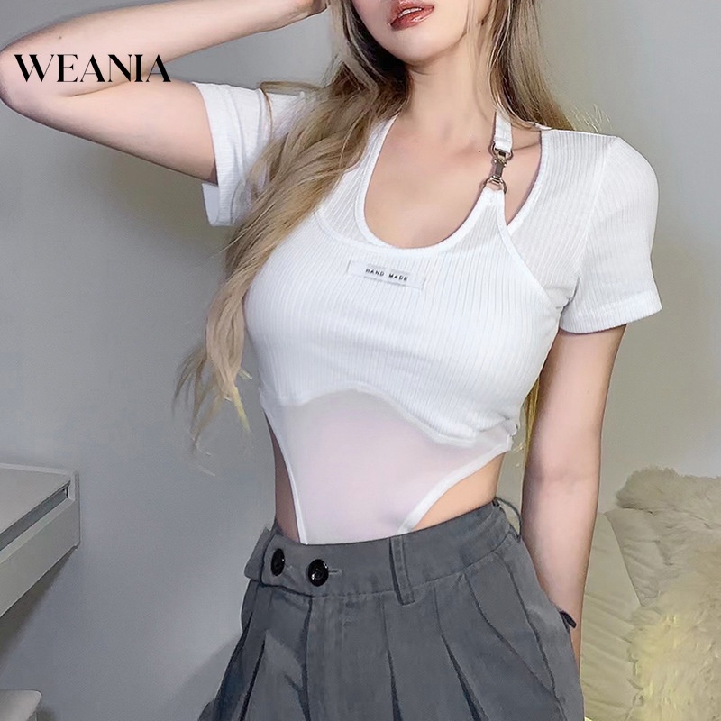 Jumpsuit Tay Ngắn Phối Lưới Thiết Kế Quyến Rũ Cho Nữ