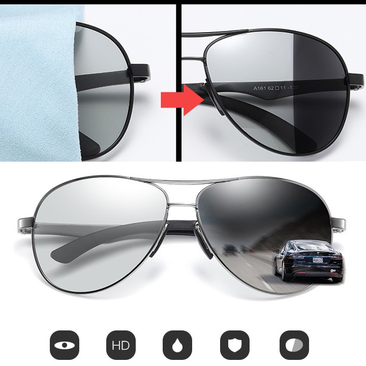 Kính đổi màu đi ngày và đêm AORON gọng Nhôm Magiê nhẹ,mắt kính polarized phân cực