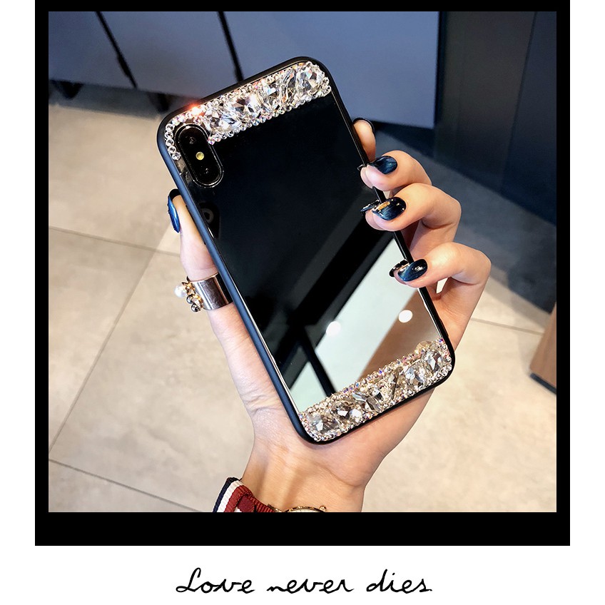 Ốp Điện Thoại Mặt Gương Trang Điểm Đính Đá Cho iphone 14 13 12 iphone 11 pro max x xr xs max 7 8 plus