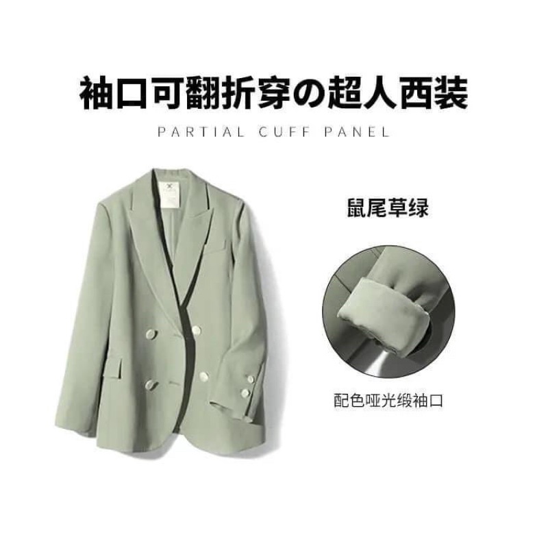 Áo blazer nữ xanh mint, áo khoác ngoài kiểu vest 2 lớp dày dặn 2 hàng cúc phối túi trước cực thời trang và lịch sự