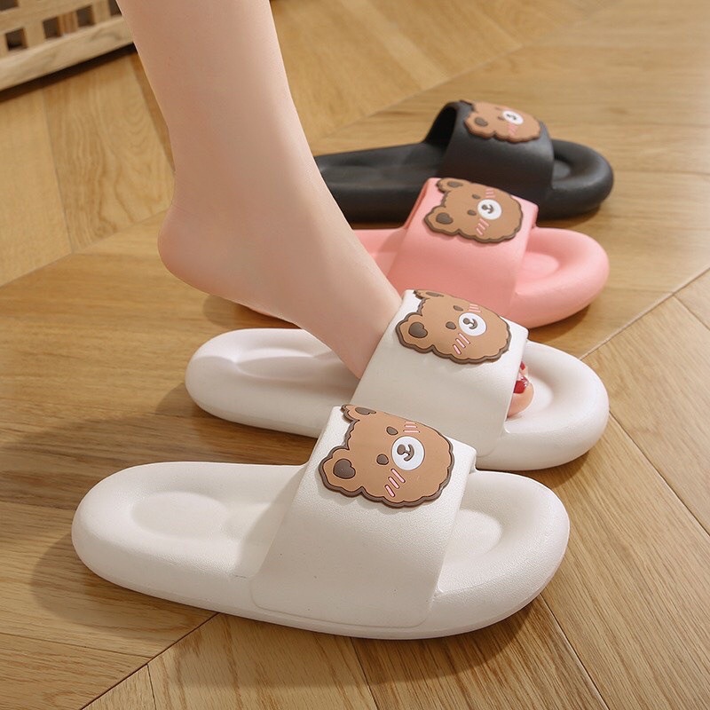 Dép nam, nữ bánh mì quai ngang icon gấu siêu êm cute