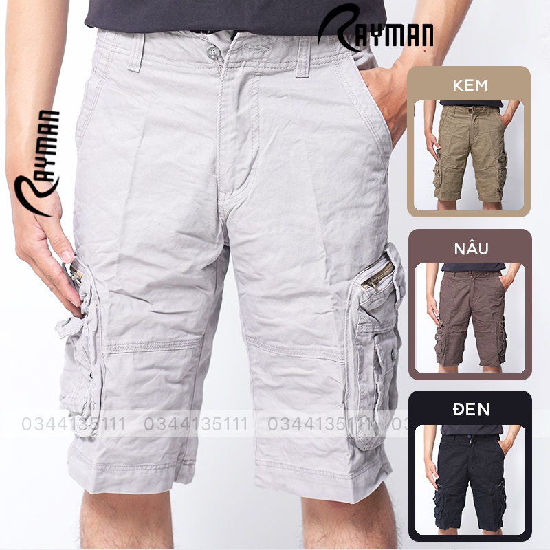 Quần Short Kaki Nam Túi Hộp RAYMAN Quần Sọt Đùi Ngắn VNXK Màu Đen, Xám, Kem