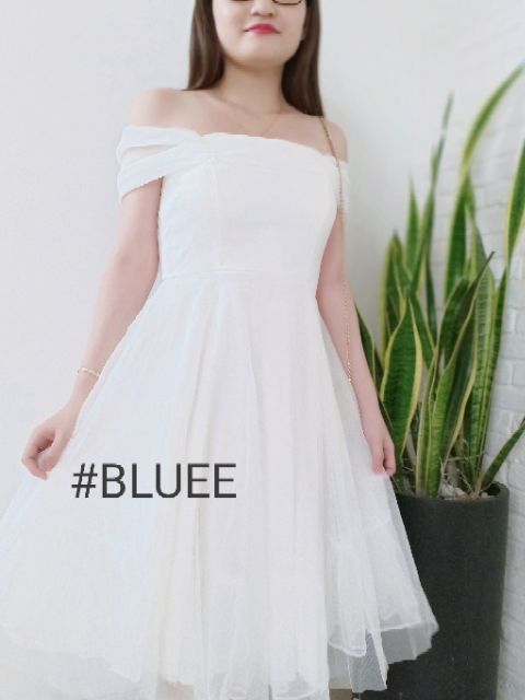 ĐẦM DỰ TIỆC ĐẦM TRẮNG TRỄ VAI XÒE PHỐI LƯỚI MINER DRESS SANG TRỌNG DỄ THƯƠNG