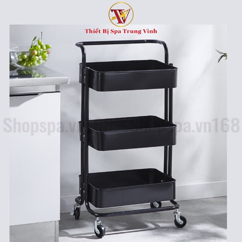 Xe Đẩy 3 Tầng Trang Trí Tiện Lợi Cao Cấp Chính Hãng Đa Năng Nhựa ABS Có Bánh Xe Chịu Lực 50kg  Hồng Xanh Trắng 42*35*87