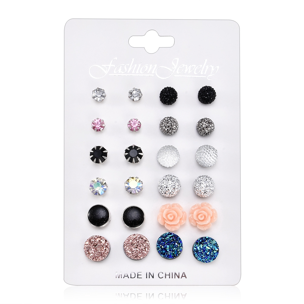 Set 12 Đôi Khuyên Tai Đính Đá Phong Cách Cổ Điển Dành Cho Nữ