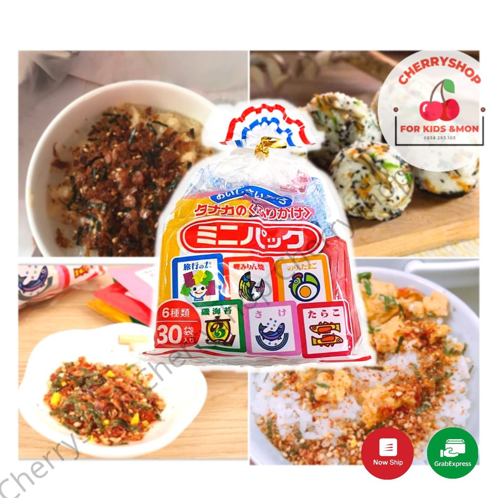 Gia vị rắc cơm Tanaka Furikake gồm 30 gói nhỏ chia làm 6 vị khác nhau