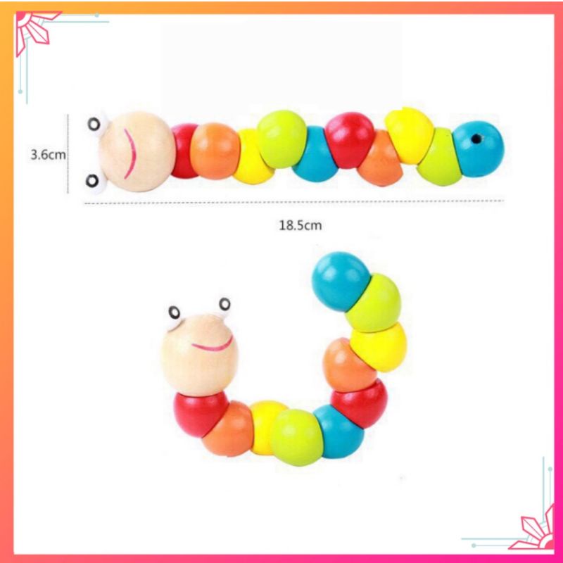 Trọn bộ 6 món  - Đồ Chơi Gỗ Montessori: Đàn gõ, Sâu uốn dẻo, Thả hình khối, Luồn hạt, Xếp chồng, Đồng hồ gỗ và xâu vòng
