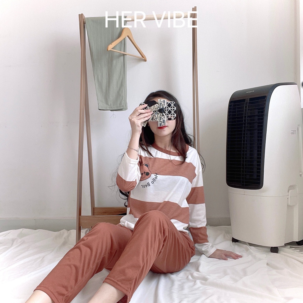 Bộ đồ ngủ pyjama nữ thu đông tay dài quần dài siêu mềm thấm hút - Đồ ngủ nữ mặc nhà dài tay Her Vibe | BigBuy360 - bigbuy360.vn