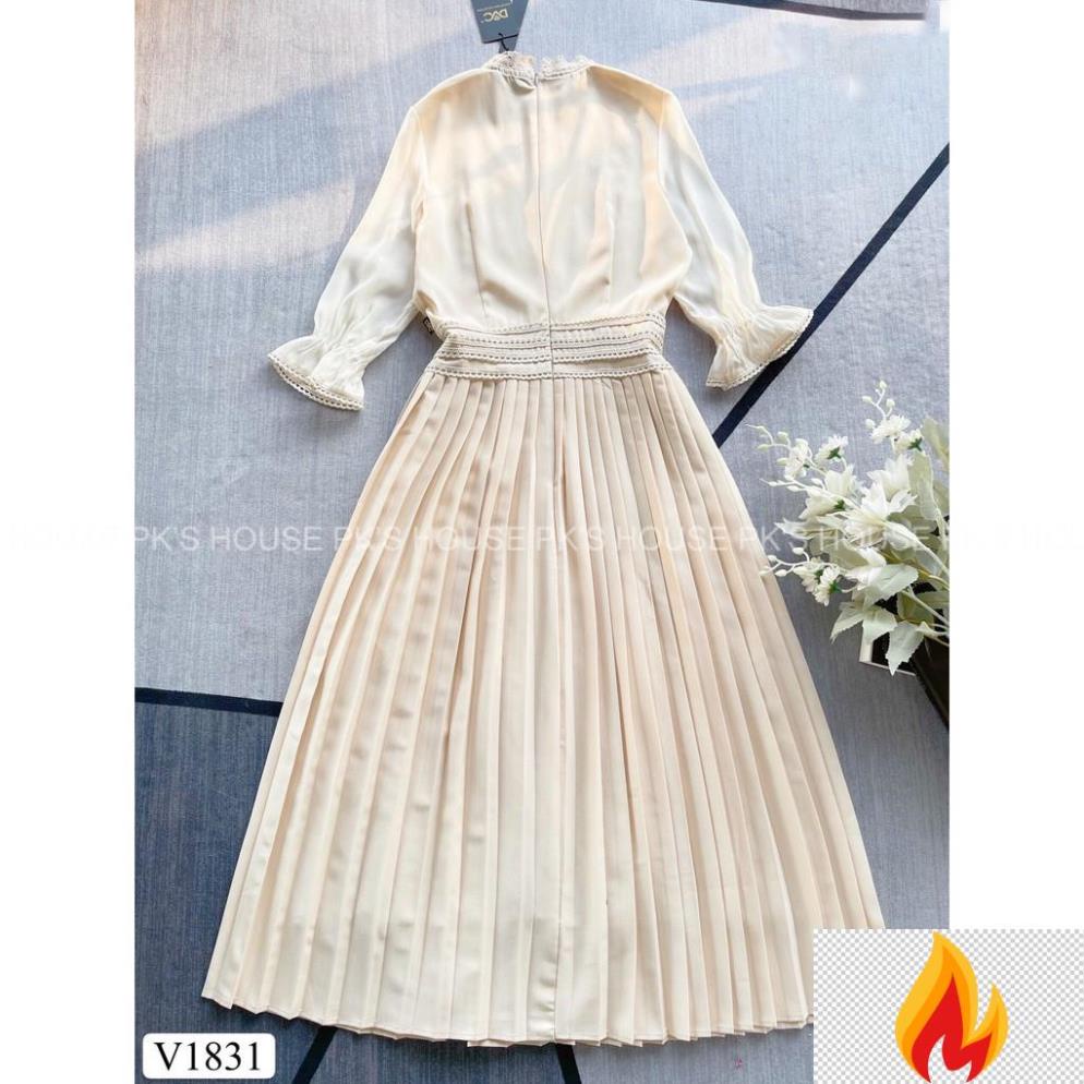Váy Thiết Kế Dáng Xoè Phối Nơ Dập Ly V1831, Đầm Thiết Kế Ren Tiểu Thư Cao Cấp - PK Official -KLH8a