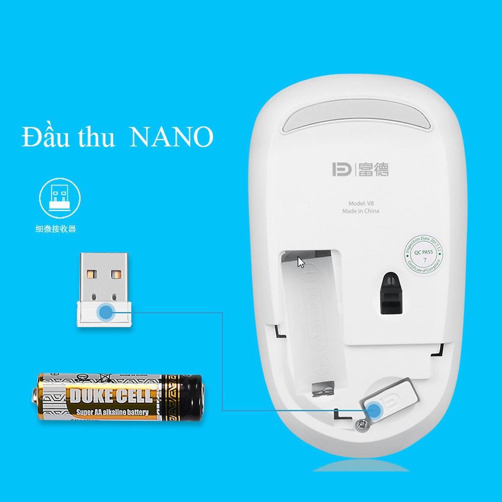 Chuột Không Dây Forter V8 Slient Mouse (Không tiếng ồn) Màu Xanh Lá - Hàng Chính Hãng