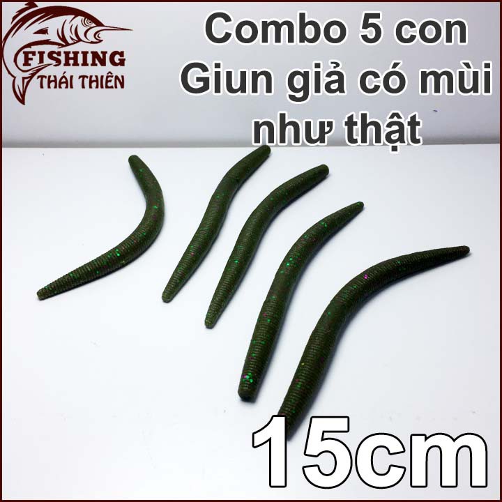 Combo 5 con mồi giả câu cá (giun giả 15cm)