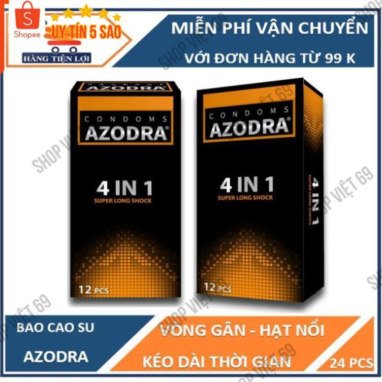 [CHÍNH HÃNG] BAO CAO SU Gân Gai AZODRA 4 IN 1 - HỘP 12CÁI, Chống Xuất Tinh Sớm Kéo Dài Thời Gian Quan Hệ