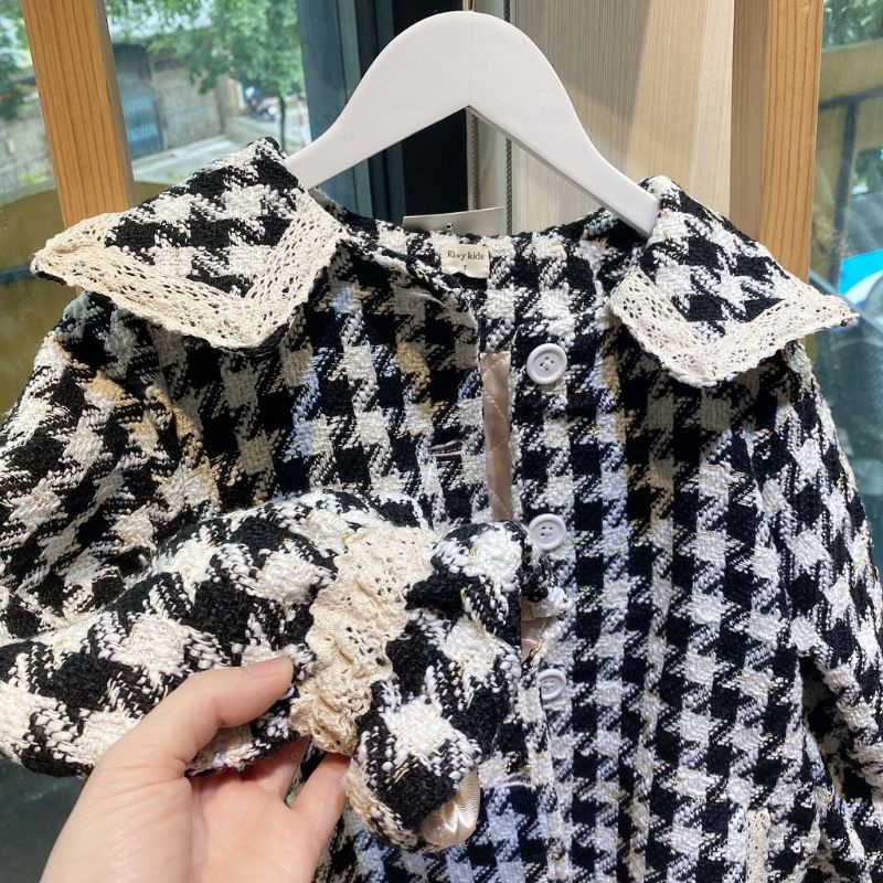 Áo khoác dạ Tweed trần bông KIWY KIDS dáng dài ấm áp Kids14 - 2130  cho bé gái từ 1 đến 11 tuổi