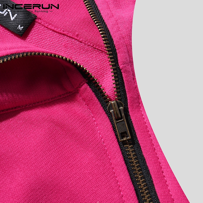 Áo INCERUN tay dài cổ tròn không đối xứng phối dây kéo dành cho nam