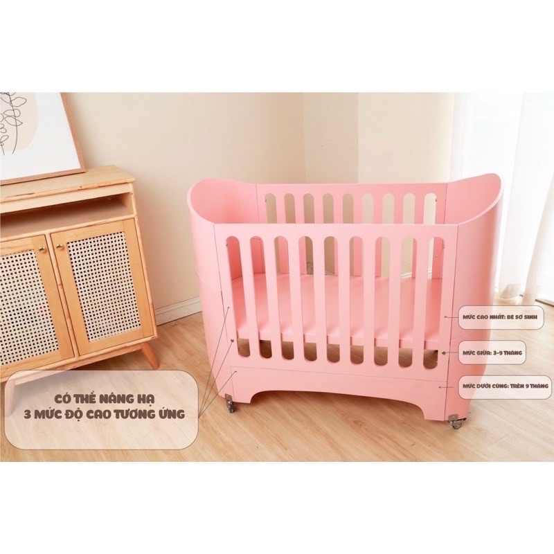 Nôi cũi gỗ cao cấp đa năng 4 giai đoạn cho bé từ sơ sinh đến 10 tuổi
