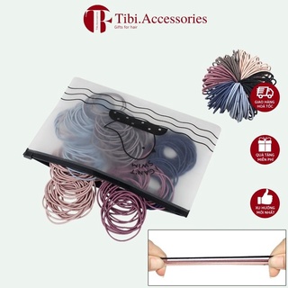 Dây buộc tóc set 100 chun buộc tóc trơn nhiều màu kèm túi zip cho bé gái, bạn gái - tibi.accessories