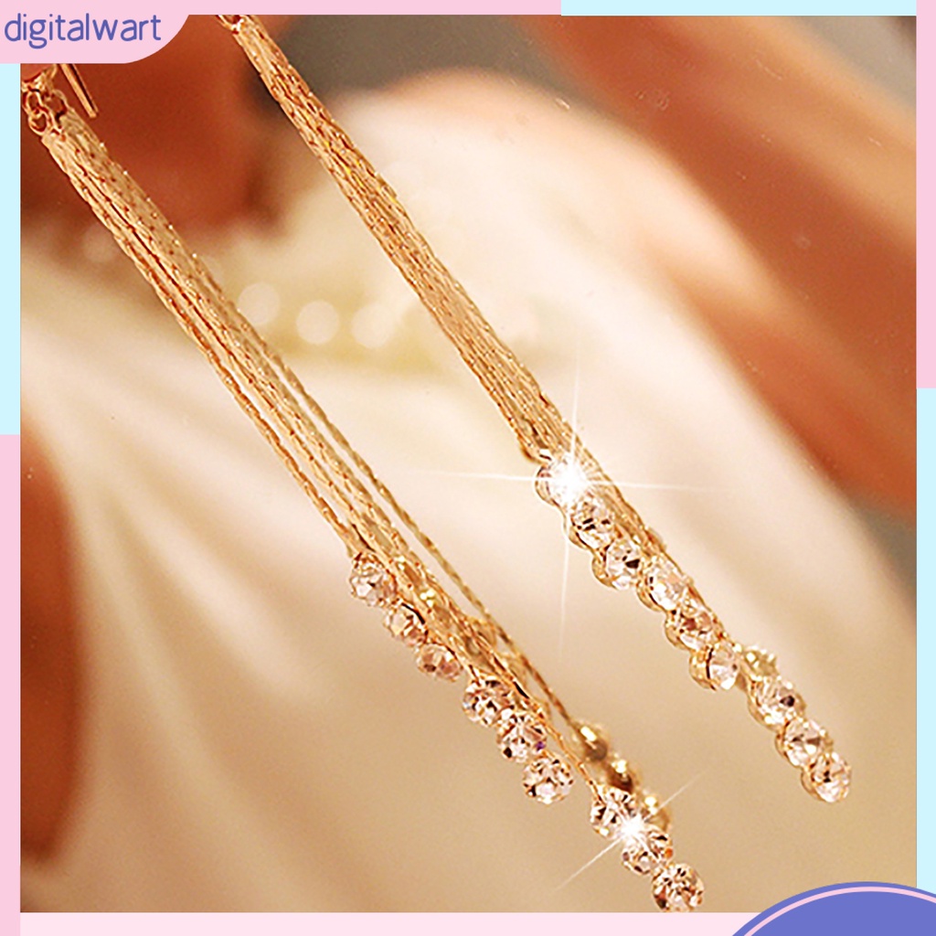 Cặp khuyên tai dài thiết kế đính đá pha lê nhân tạo sang trọng cá tính dành cho nữ