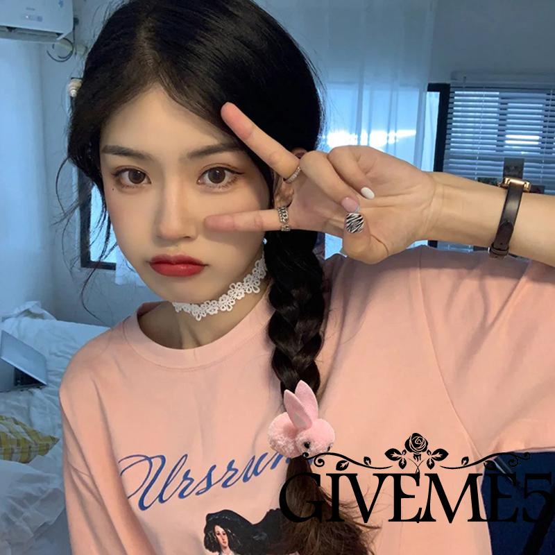 Kẹp tóc hình chú thỏ hoạt họa bằng lông nhung đáng yêu cho bé gái