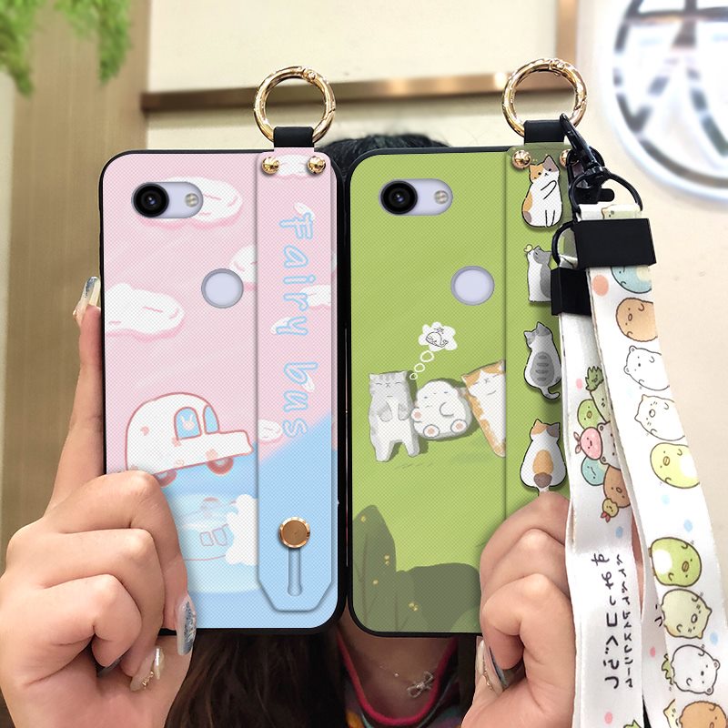 Soft Case Soft Phone Case For Google Pixel 3A/Pixel 3 Lite Kickstand For Woman Lanyard sunflower Fashion Design Wristban