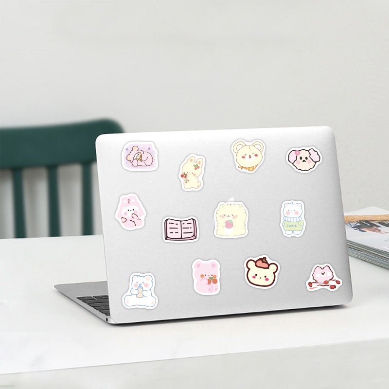 Set 100 chiếc sticker chống nước GẤU HỒNG DỄ THƯƠNG CUTE dán mũ bảo hiểm, laptop, đàn guitar, xe máy, decor tường