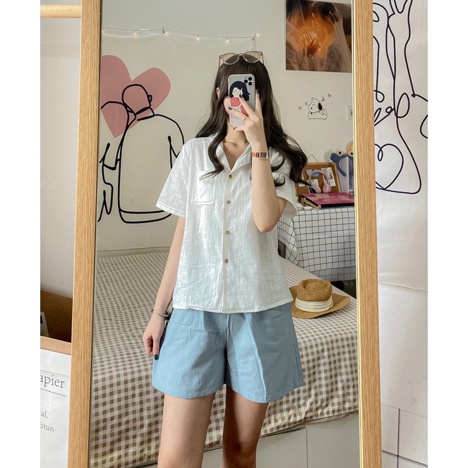 Sơ mi viền chỉ (ảnh thật/ có sẵn)