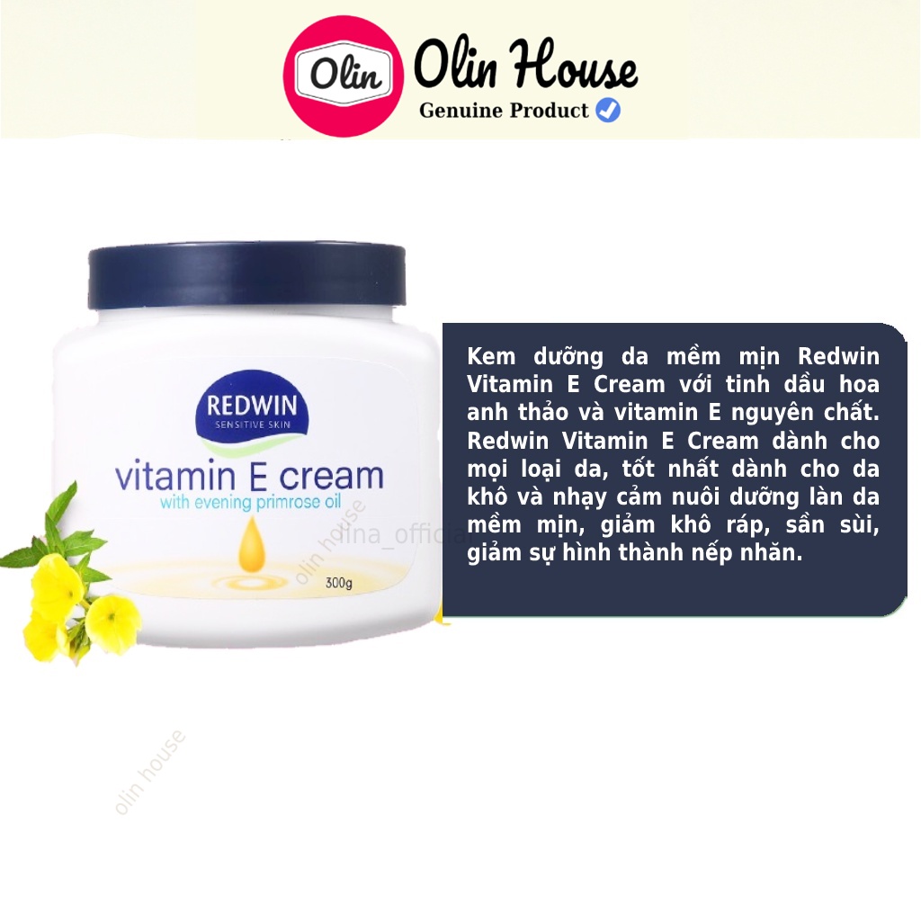 Kem dưỡng ẩm da vitamin E Redwin Cream 300g Úc - Kem chống nẻ dưỡng trắng da mịn màng Olin House