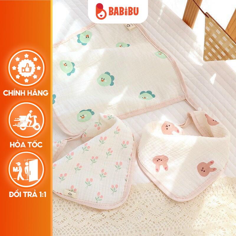 Yếm Vuông Set 2 Chất Liệu Cotton Mềm Mại Họa Tiết Đáng Yêu ,Yếm Ăn Dặm Có Nút Bấm Cho Bé Babibu - YVS2