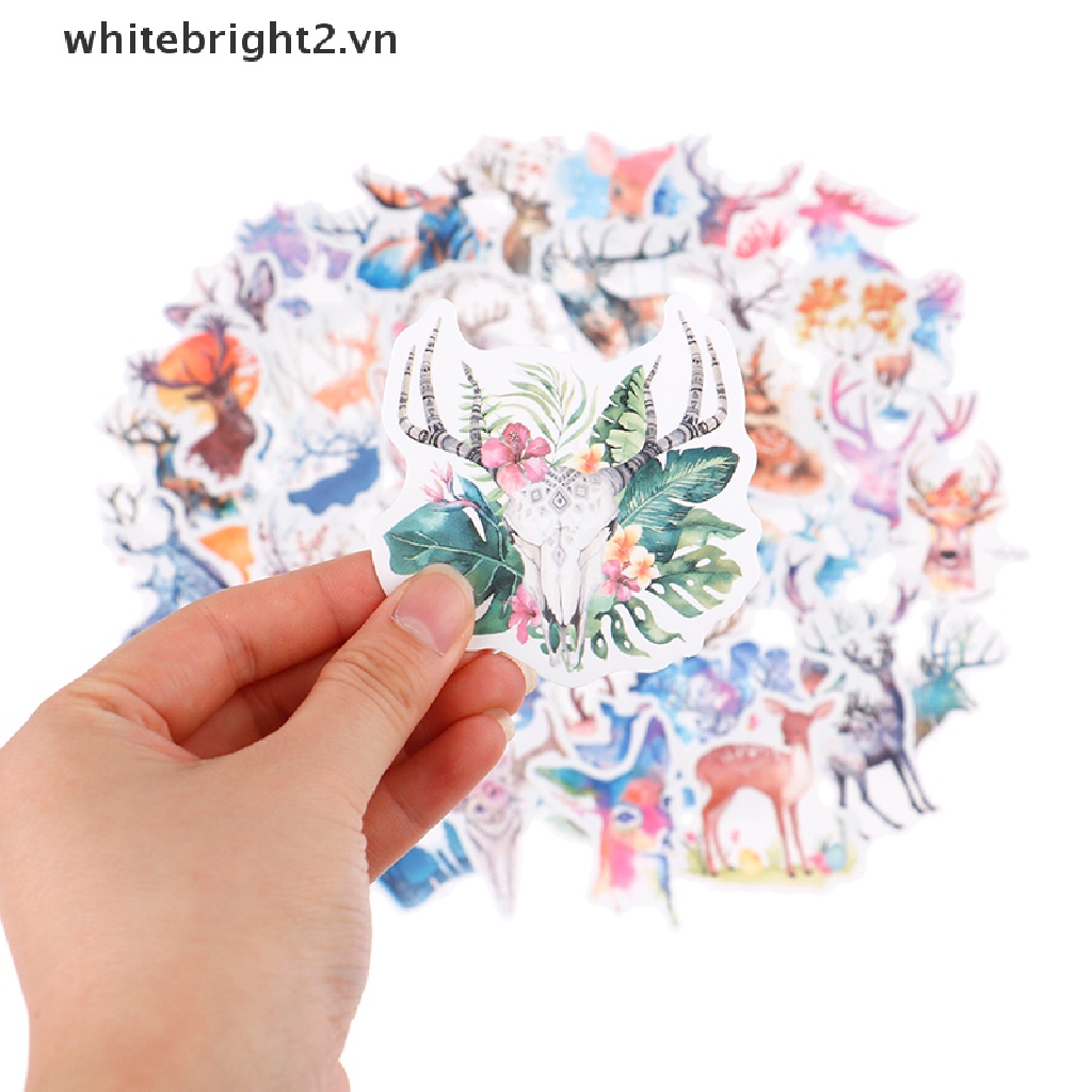 Set 50 miếng dán bằng giấy kraft hình mèo/chim cú/hươu chống thấm nước dáng trang trí túi kẹo /ván trượt/hành lý