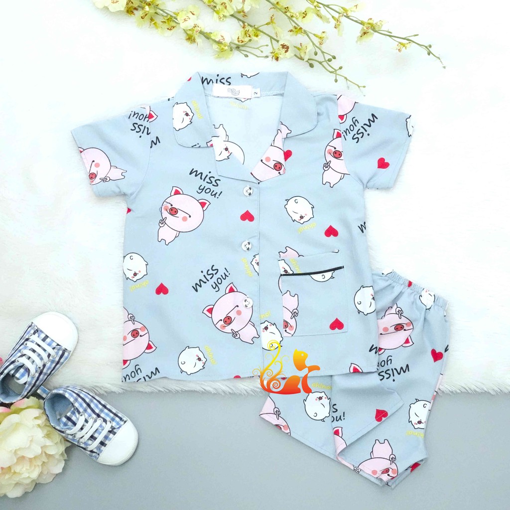 Bộ Đồ Mặc Nhà &quot;Heo hồng - MissYou&quot; Pijama Kate Thái - Cho Bé 8 - 38kg.