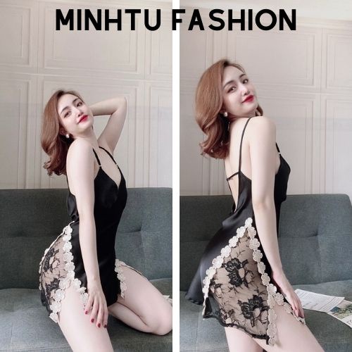 Váy Ngủ Sexy, Đầm Ngủ 2 Dây Kèm Quần ( Có Mút Ngực ) Chất Lụa Satin Phối Ren Hông Sexy Quyến Rủ, Gợi Cảm | BigBuy360 - bigbuy360.vn