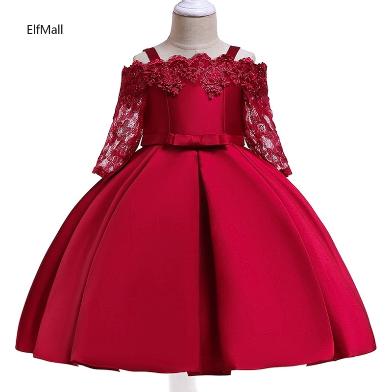 Kids Girls Satin Elegent Lace Shoulderless Dresses Party Clothing 3-10 Years