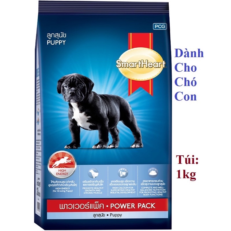 Thức ăn hạt Tăng Cơ SmartHeart Power Pack 1kg cho Cún yêu
