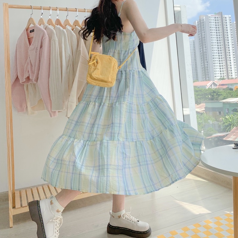 Đầm dây xanh mint - Hình thật - Putactic