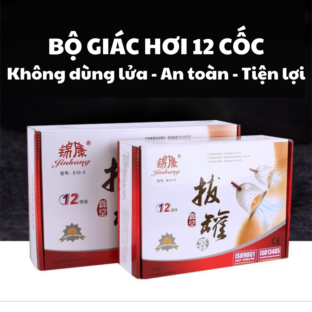 Bộ giác hơi chân không 12 cốc Jinkang không dùng lửa, an toàn, tiện lợi