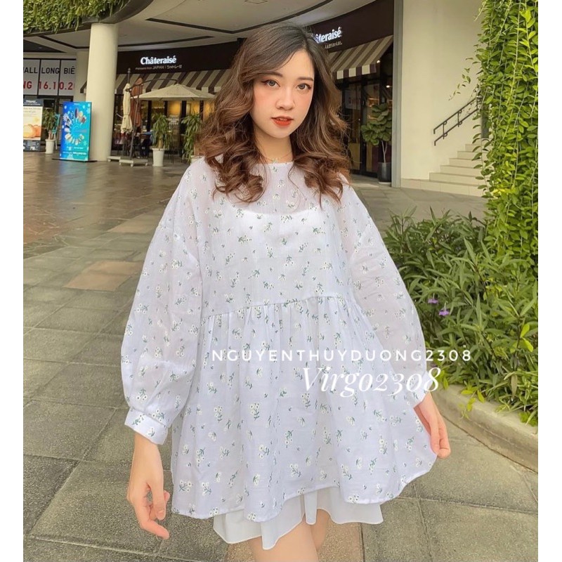 [Ảnh thật/Sẵn]Áo babydoll thô ren hoa nổi dáng rộng/Áo babydoll form rộng Ulzzang | BigBuy360 - bigbuy360.vn