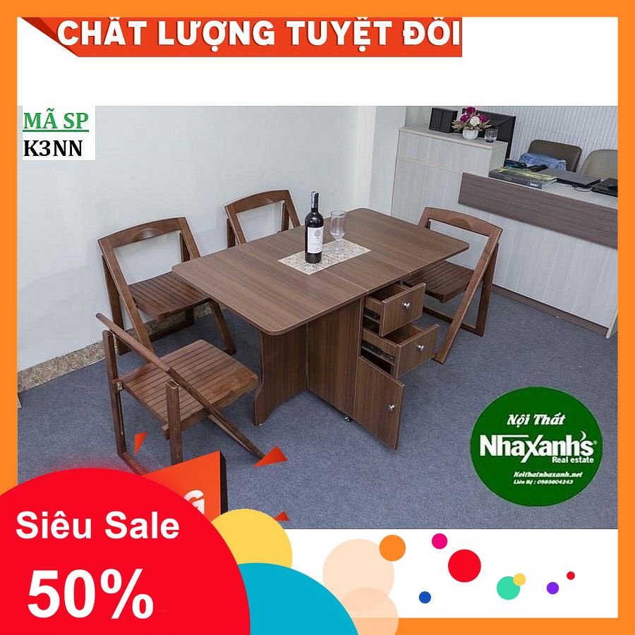 Bàn Ăn Thông Minh Gấp Gọn Đủ Mẫu - Bàn 4 Ghế 1m4 MDF