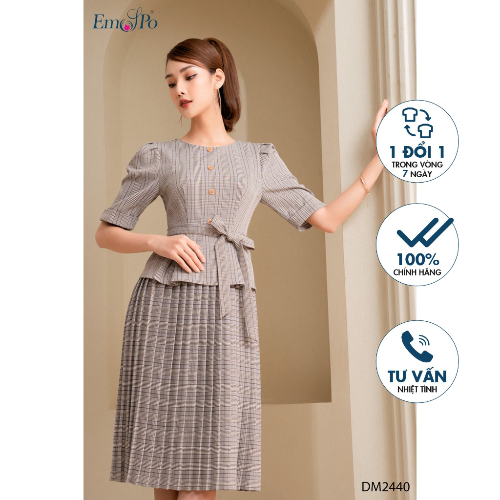 Bộ đầm công sở Áo liền chân váy Emspo DM4240 kèm dây đai eo rời