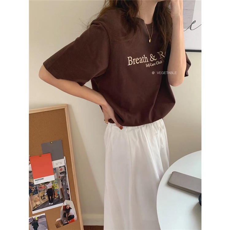 Áo thun chữ vintage phom rộng unisex phong cách đường phố dành cho nam và nữ có ảnh thật