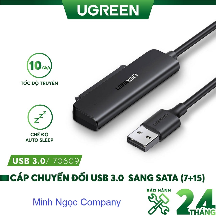 Cáp chuyển USB 3.0 sang SATA chính hãng Ugreen 70609 hỗ trợ đọc ổ cứng 2.5inch - Bảo hành chính hãng 18 tháng