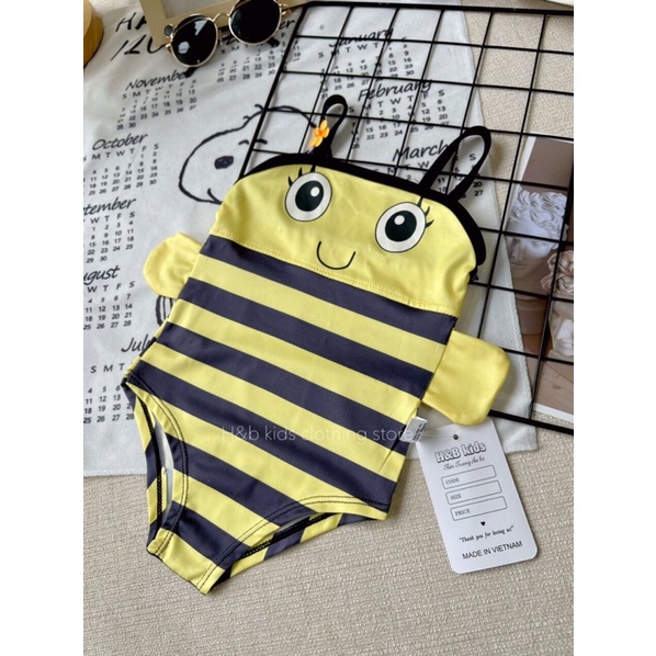 Bikini bé gái,bộ bơi bé gái, đồ bơi bé gái liền thân con ong 2 dây siêu dễ thương