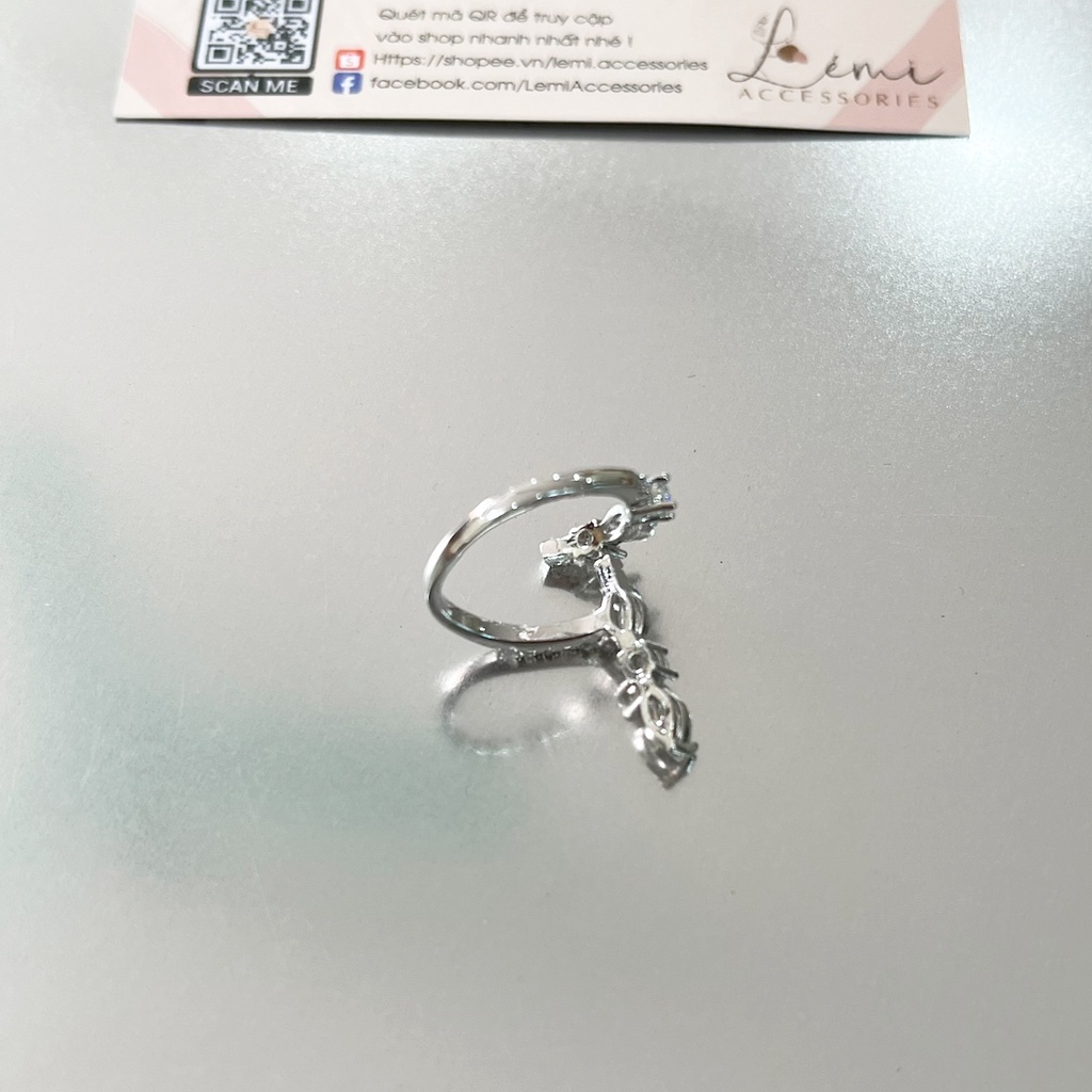 Nhẫn nữ mạ bạc S925 dáng Chữ Thập đính đá nhân tạo không phai màu trẻ trung thời trang Hàn Quốc, Lemi accessories