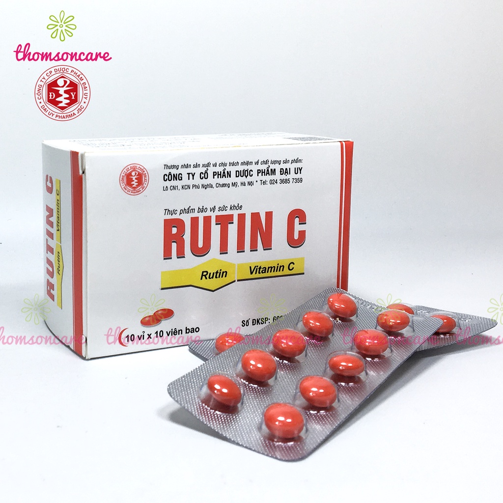 Rutin C Đại Uy - bổ sung vitamin C, giúp tăng cường sức đề kháng, phòng ngừa nhiệt miệng, táo bón - Hộp 100 viên