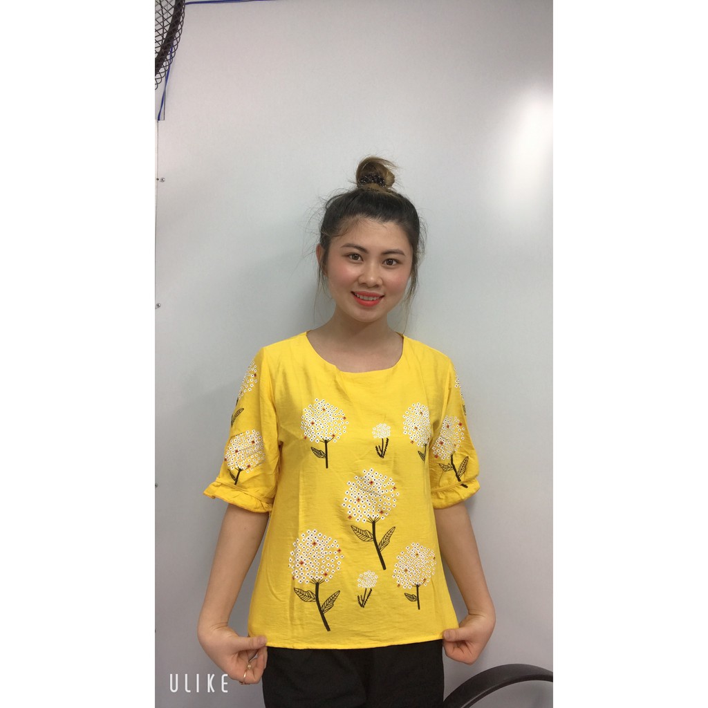 Áo kiểu nữ tay bồng in họa tiết hoa,sang,sịn,lịch sự Chất liệu đũi tơ,không bai,không xù,mát mịn - Tặng quần lót nữ  A17