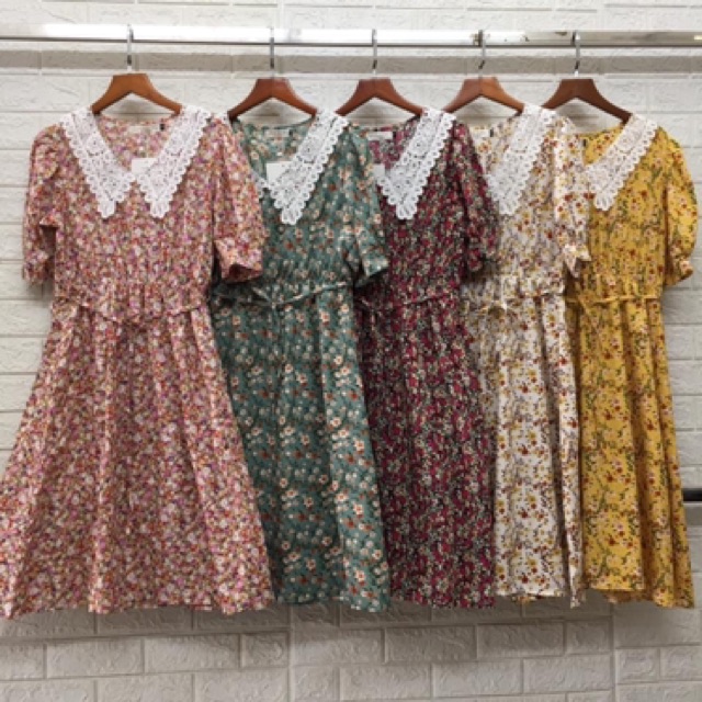 Đầm công sở hoa nhí ❤️FREESHIP❤️ Đầm hoa nhí cổ bèo