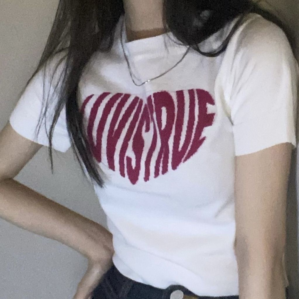 ¤❏Áo Thun 100% Cotton Nguyên Chất Tay Ngắn In Họa Tiết Trái Tim Đơn Giản Phong Cách Hàn Quốc