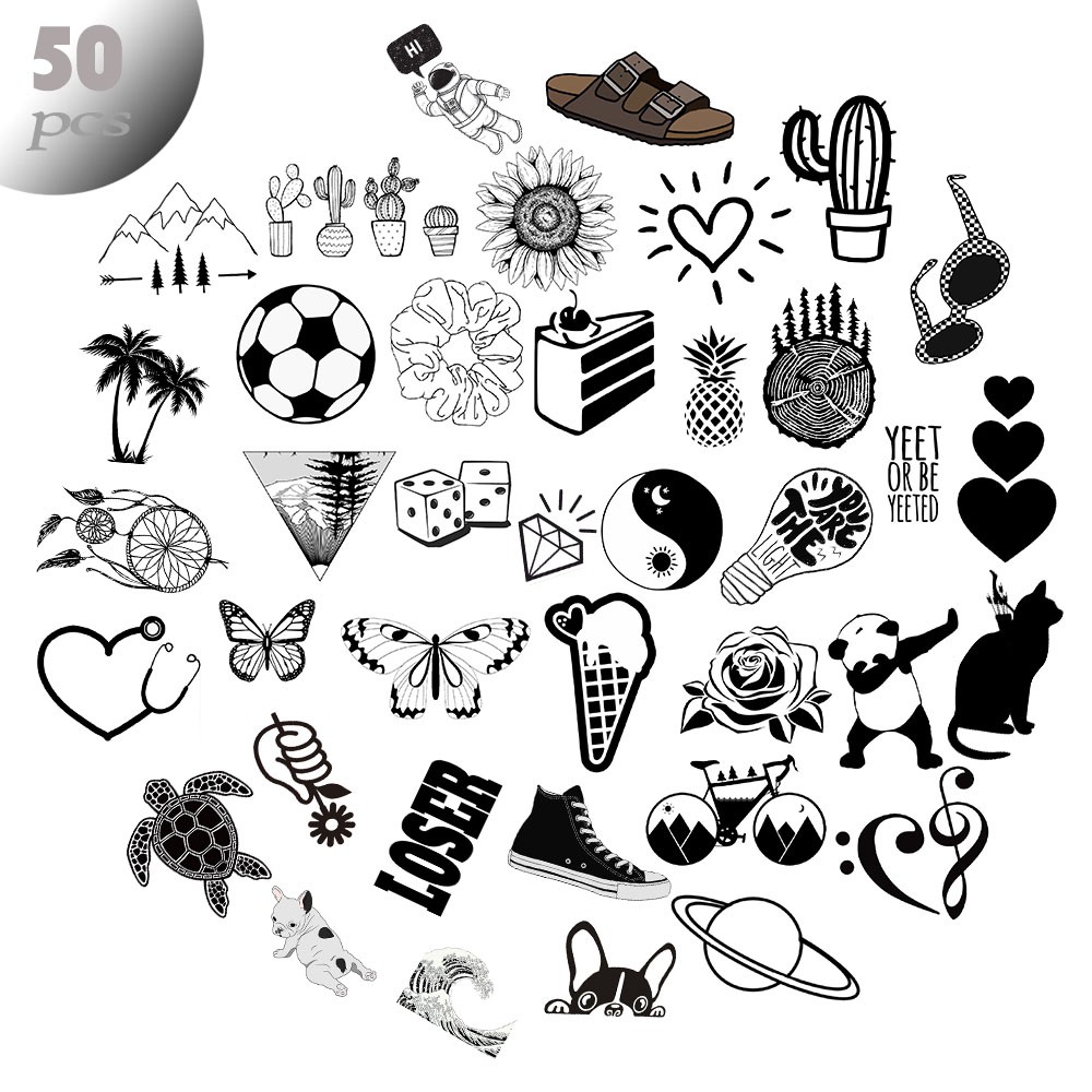 Set 50 Miếng Dán Trang Trí Chống Thấm Nước In Hình Xinh Xắn