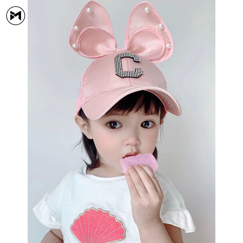 Nón Lưỡi Trai Phối Lưới Thoáng Khí Đính Nơ Dễ Thương Cho Bé Gái