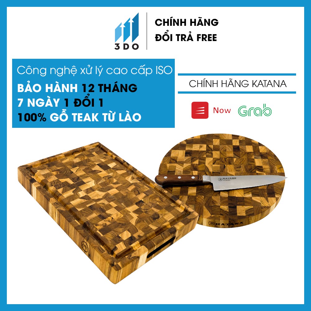 Thớt gỗ Teak cao cấp Katana thái băm chặt không làm hại dao 3DO phân phối