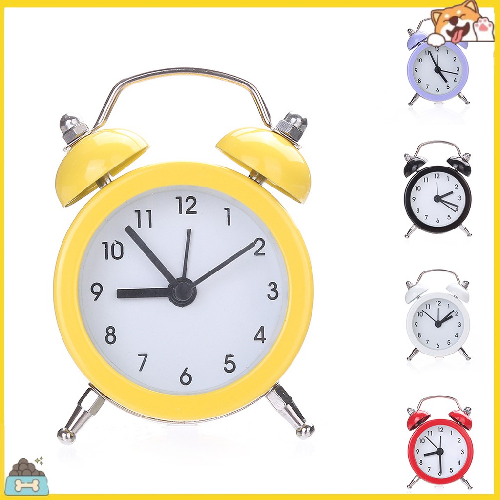 SPBS_Mini Round Metal Alarm Clock Desk Stand Clock for Home Room Kitchen Office