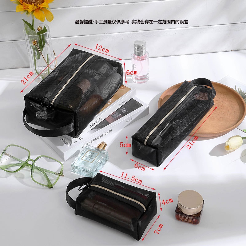 Set 3 túi lưới đựng mỹ phẩm xách tay tiện dụng kích thước khác nhau
